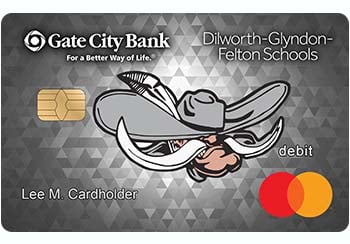 Example of Dilworth-Glyndon-Felton (DGF) Schools debit card from Gate City Bank