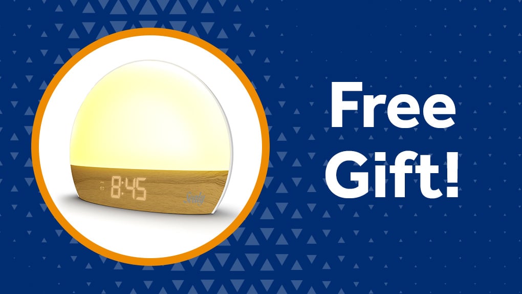 Sealy sunrise light-up alarm clock with LED display, available as a free gift for new checking customers and referrals 