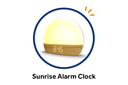 Sealy sunrise light-up alarm clock with LED display, available as a free gift for new checking customers and referrals