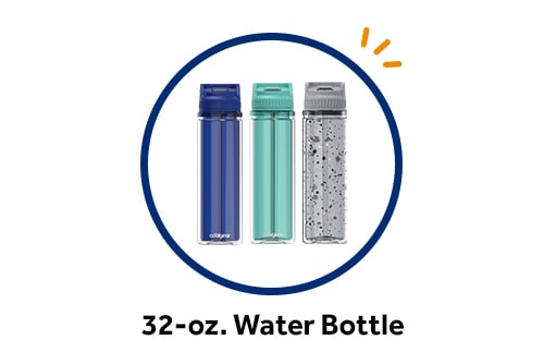 32-oz. water bottle as a free gift in your choice of colors: blue, green and gray